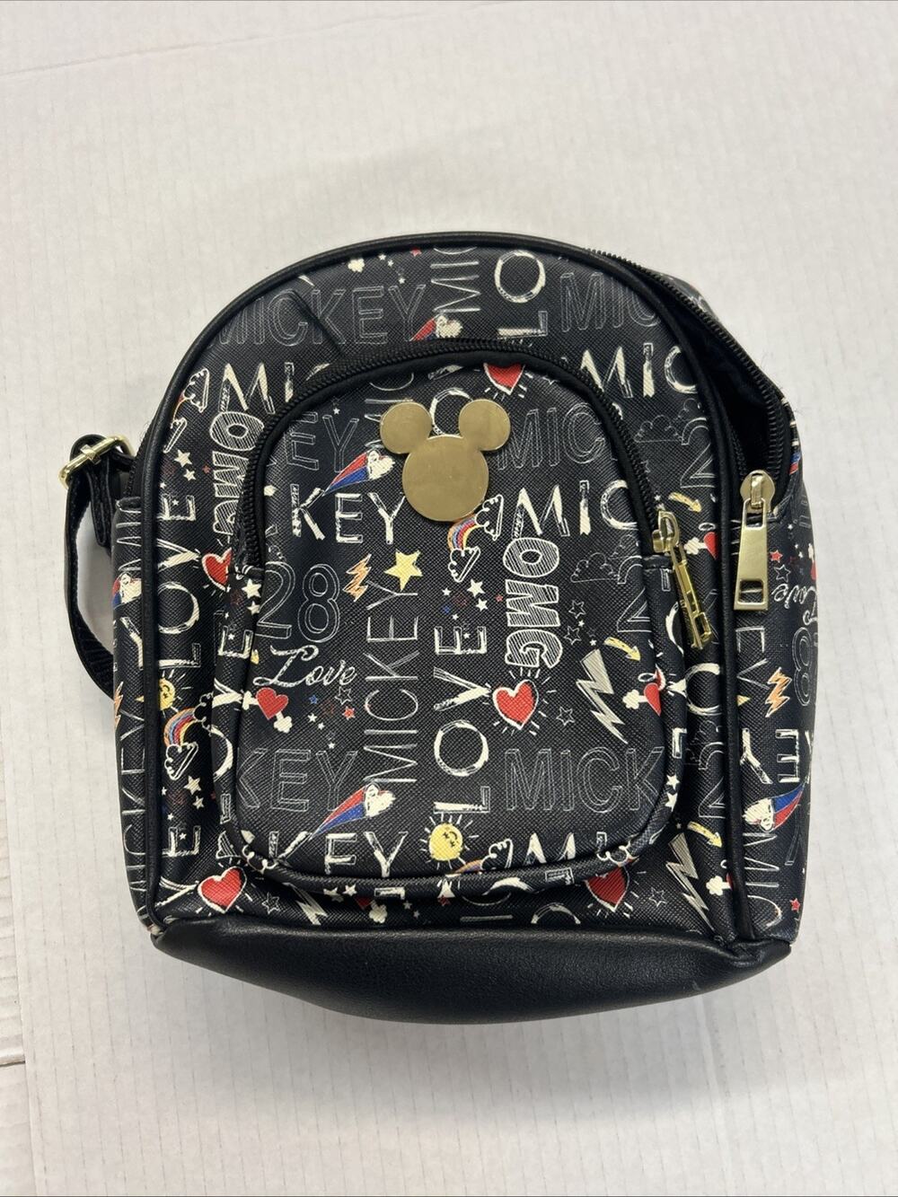Disney Womens Multicolor Mickey Mouse Zipper Pocket Mini Backpack Bag Leather